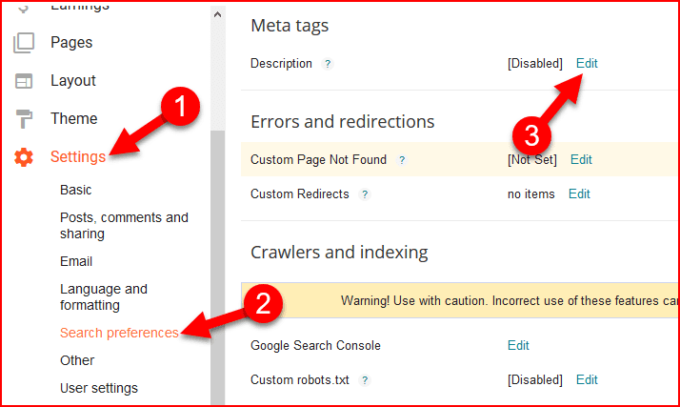 how to enable search description in blogger